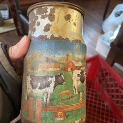 Rusty cow tin vintage Chupa Chups collectible milk can tin