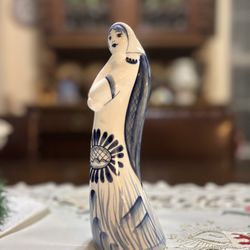Russian Gzhel Blue and White Lady Figurine Made in USSR