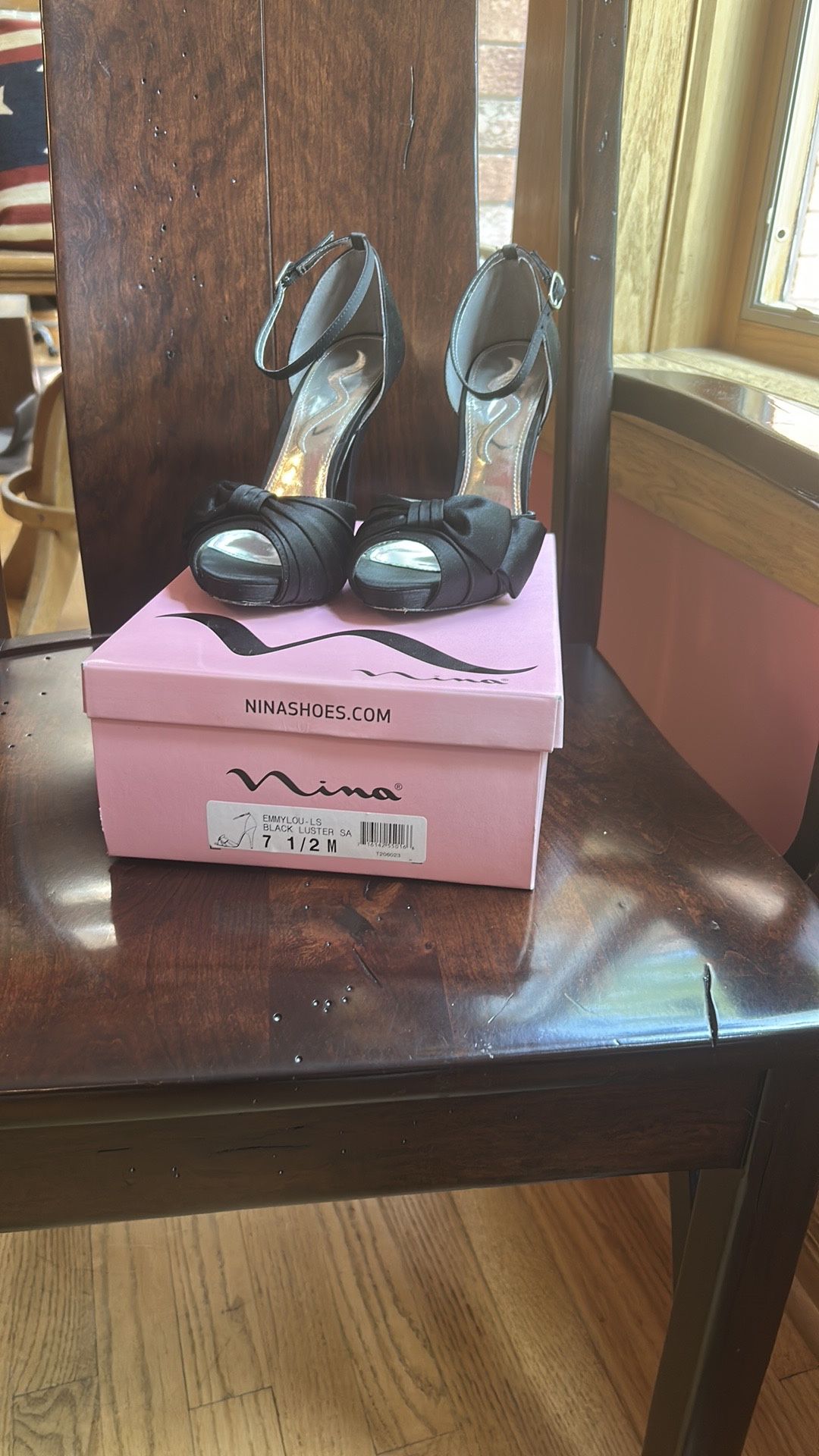 Nina Black Satin Heels