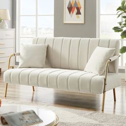 HSUNNS 61" Loveseat, Modern Small Couch Upholstered with 2 Pillows, Love Seat Couches for Living Room, Australian Cashmere Fabric 2 Seater Furniture f
