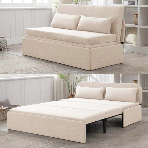 BALUS 2 in 1 Sofa Bed Queen Pull Out Loveseat Sleeper Sofas Couch with Pullout Beds, 61" W Convertible Folding Guest Sofabed with Pillows and Tri-fold