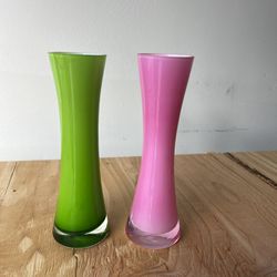Pink And Green Flower Vase Decoration Decor Glass 