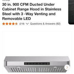 VIKIO
30 in. 900 CFM Ducted Under Cabinet Range Hood in Stainless Steel with 3 -Way Venting and Removable LED
Q