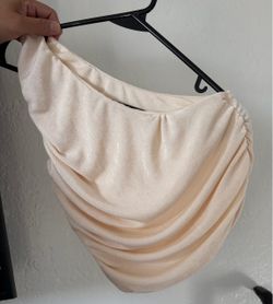 Cream Satin One-Shoulder Ruched Top