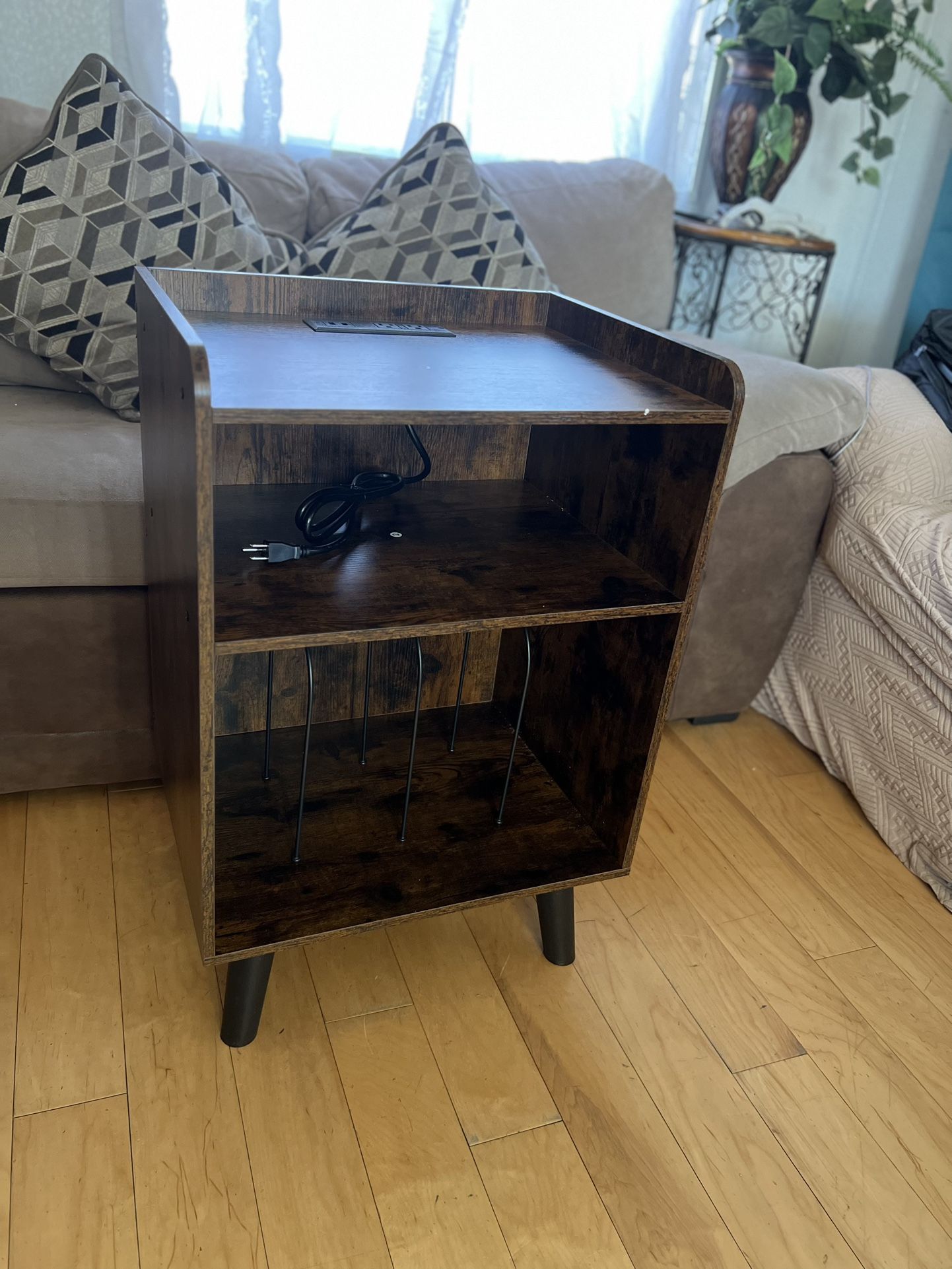 Turntable Stand, Record Player Stand with Record Storage and Charging Station and USB