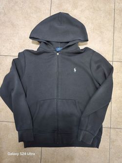 Polo Ralph Lauren Hoodie Mens Large Black Full Zip Pony Cotton Pullover Jacket