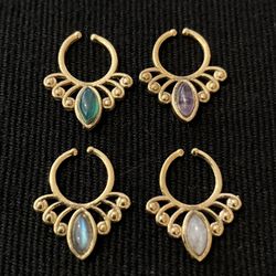 Septum Nose Ring Jewelry w/ Gemstone 