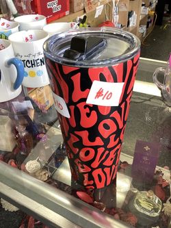 Black and Red Love Print Tumbler with Lid