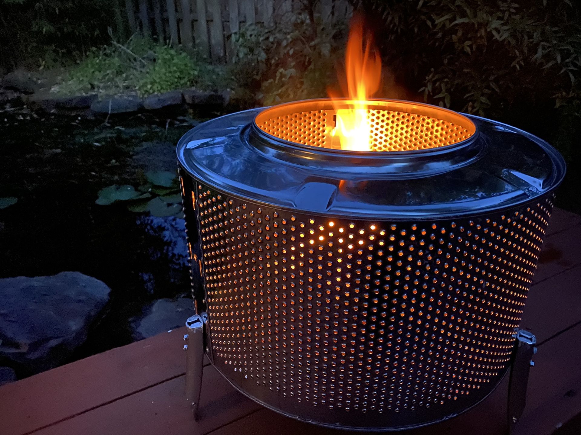 STAINLESS STEEL FIRE WOOD DRUM PIT BEAUTIFUL GLOWING