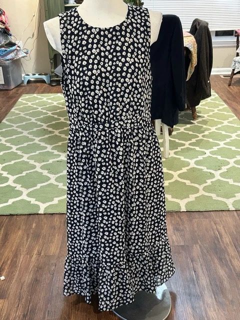 J Crew Women’s Size 14 Navy Blue White Flowers Chiffon Maxi Dress Fully Lined