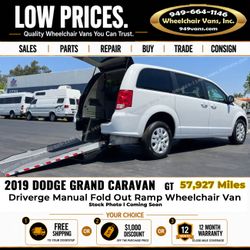2019 Dodge Grand Caravan GT Driverge Manual Fold Out Ramp Rear Loading Wheelchair Van