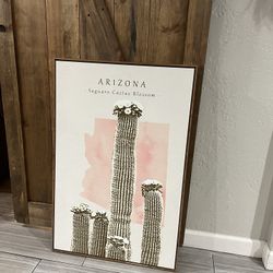 Canvas Print Wall Art Arizona Saguaro Cactus Blossom Floral Plants Watercolor Modern Art
