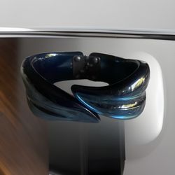 Vintage Blue Moon Glow Lucite Hinged Clamper Bracelet Wing Crossover