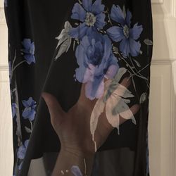 Exact Change Blue Black Floral Skirt Size L