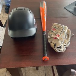 Baseball T-Ball Glove Helmet &Bat