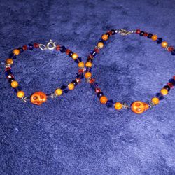 Orange Skull Bracelet And Anklet 