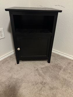 Black Wood Nightstand with Cabinet and Shelf