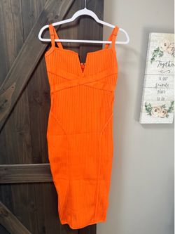 Women’s Bright Orange Bodycon Midi Dress – Size M – New
