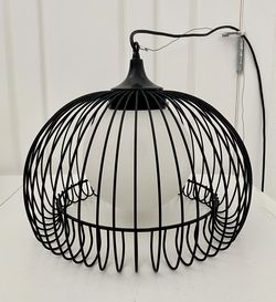 Vintage 1960's MCM Black Wire Bird Cage Pendant Light Chandelier Swag Mid Century Modern