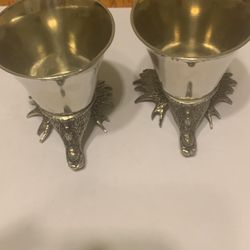 Set Of 2 Jagermeister Pewter Shot Glass Moose Elk Vintage One has 1 inch scratch