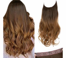 Ombré invisible wire hair extensions 22 inches  brown gold