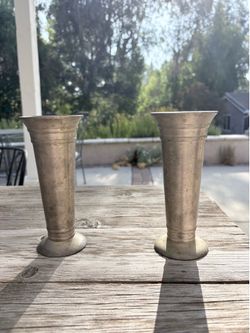 Pair of Vintage Pottery Barn Silver-Tone Metal Trumpet Bud Vases
