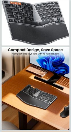 ProtoArc EK04 Mini Compact Wireless Ergonomic Keyboard - Space Gray
Hard Palm Rest, 3-Device Bluetooth/2.4G, Split Design, Rechargeable, Compatible wi
