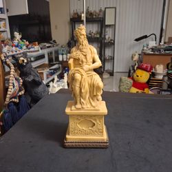 Reproduction Of Michelangelo's Moses Made Of Heavy High Quality Resin Resembling Aged Bone, W/Brass Base 11"H
