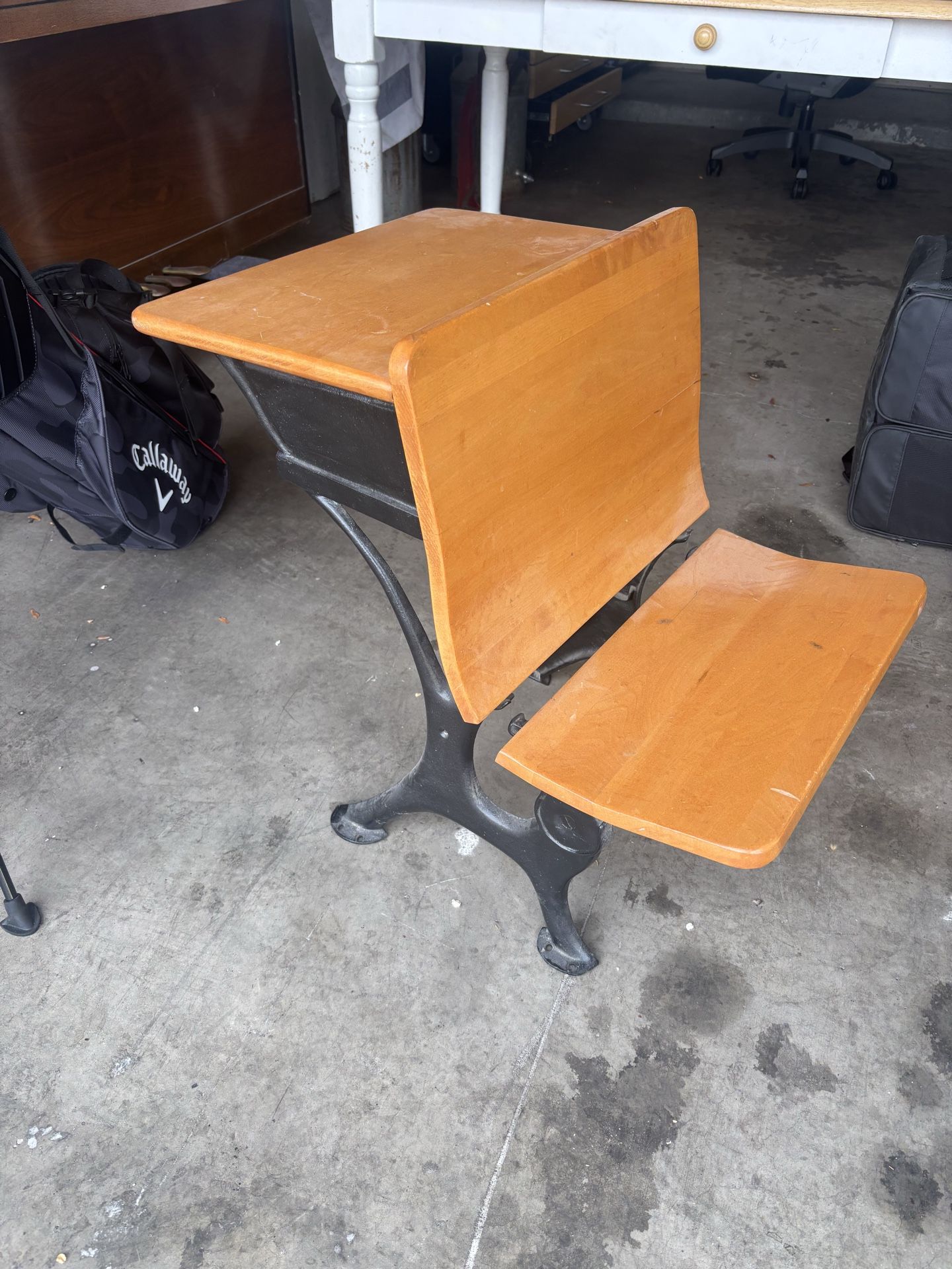 Cast Iron Antique School Desk With Folding Seat