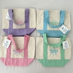 TRADER JOES MINI TOTE BAGS PASTEL EASTER COLORS