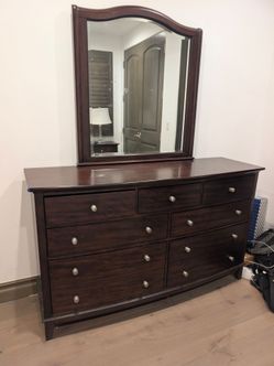 Beautiful furniture dresser with mirror, nightstands, lamps, bed with mattress  Full/Queen size