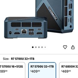 N1 Lite Mini PC Ryzen 7 5700U, 32GB RAM 1TB NVMe SSD Mini Computers, Wi-Fi 6E(AX210)/BT 5.2/2.5G LAN/Full Function USB-C, Compact Office, Home, Busine