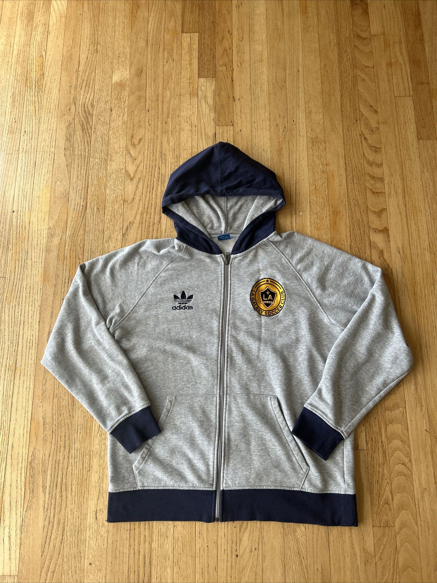 LA GALAXY Hoodie Mens XL Gray Blue Full Zip Embroidered Logo Soccer Adidas