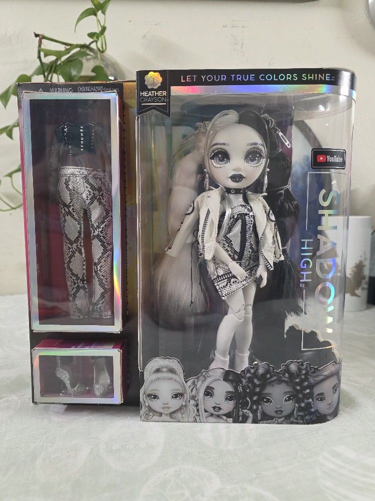 Shadow High Series 1 Heather Grayson- Grayscale Fashion Doll. 2 Grey Designer Outfits 
