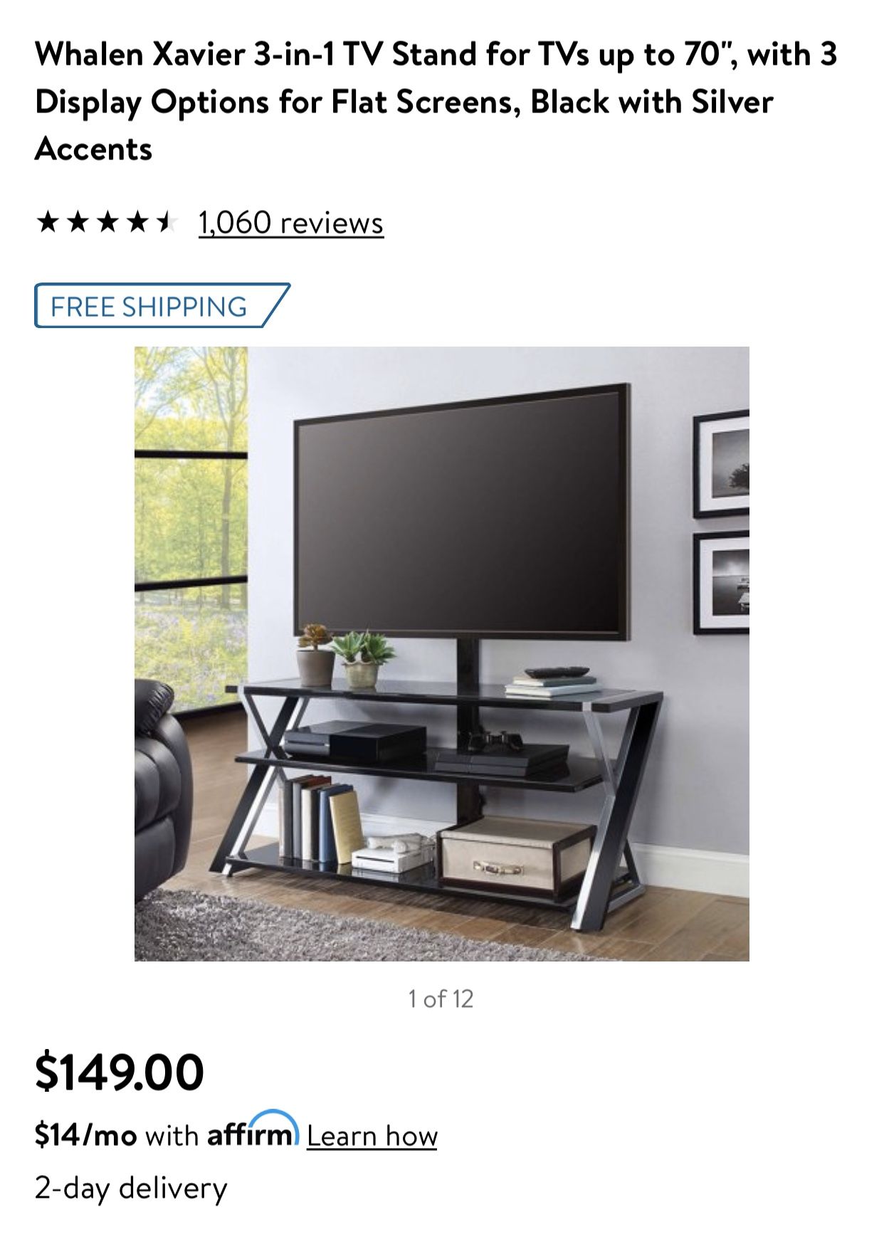 Whalen Xavier 3in1 TV Stand for TVs up to 70", with 3 Display Options