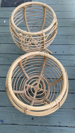 2 Rattan Bamboo Boho Style Plant Stands