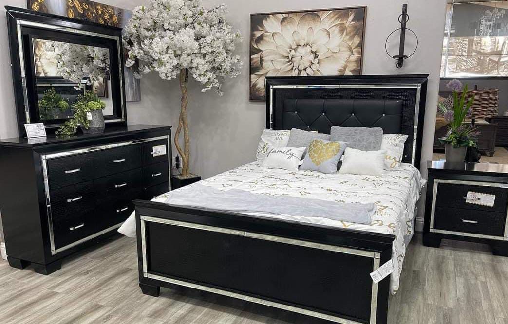 Black LED Upholstered Panel Bedroom Set Queen & King Set