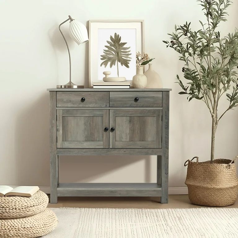 LuxenHome 35.43" Wide Server 2-Drawer 2-Door Buffet Storage Cabinet,IF1896