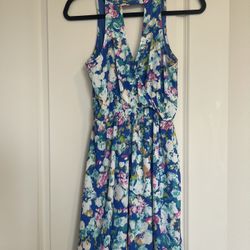 Lush Blue Floral Mini Dress, Size Medium