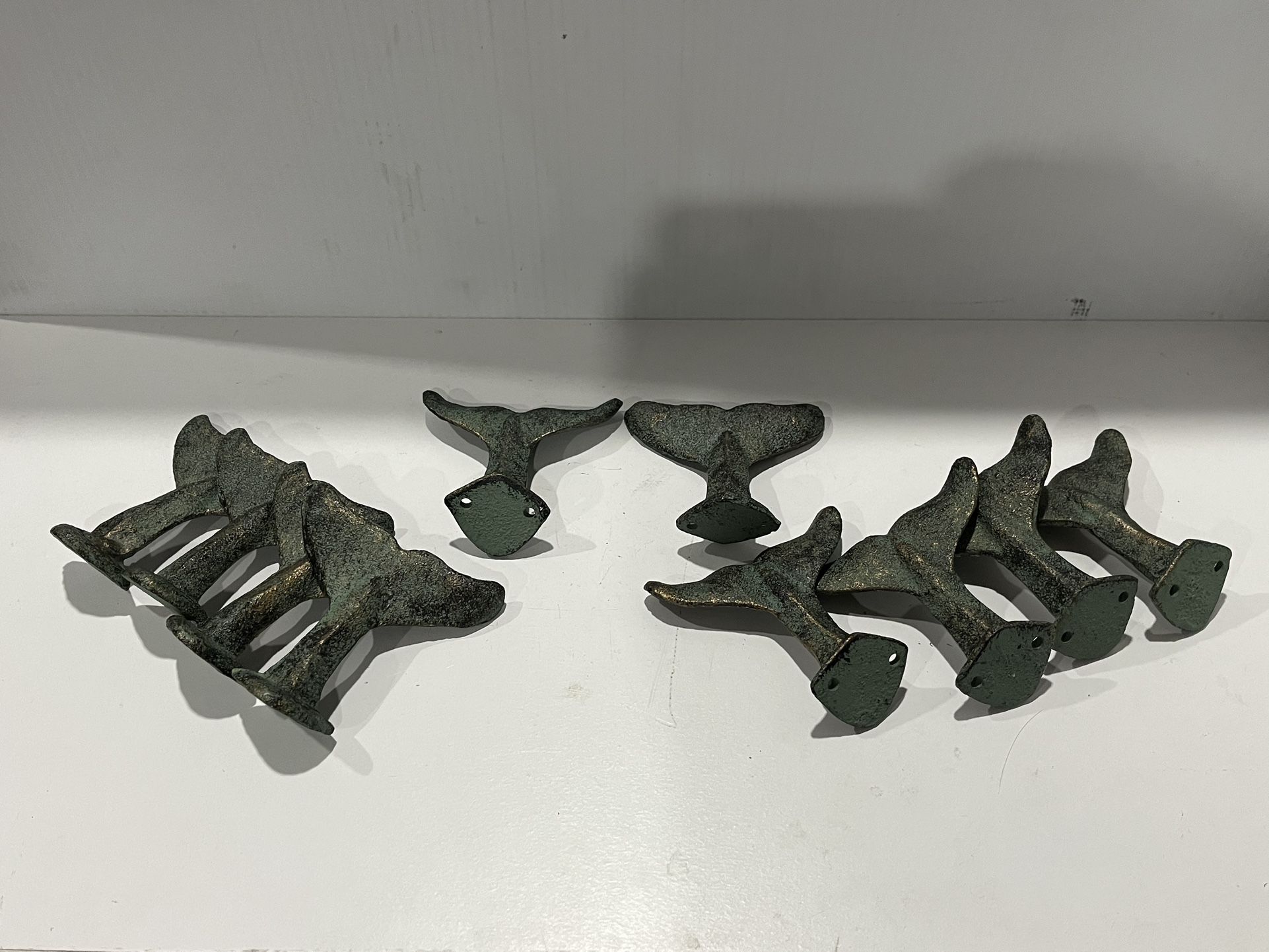 10 Cast Iron Whale Tail Wall Hook Nautical Bathroom Door Towel Coat Hanger Green