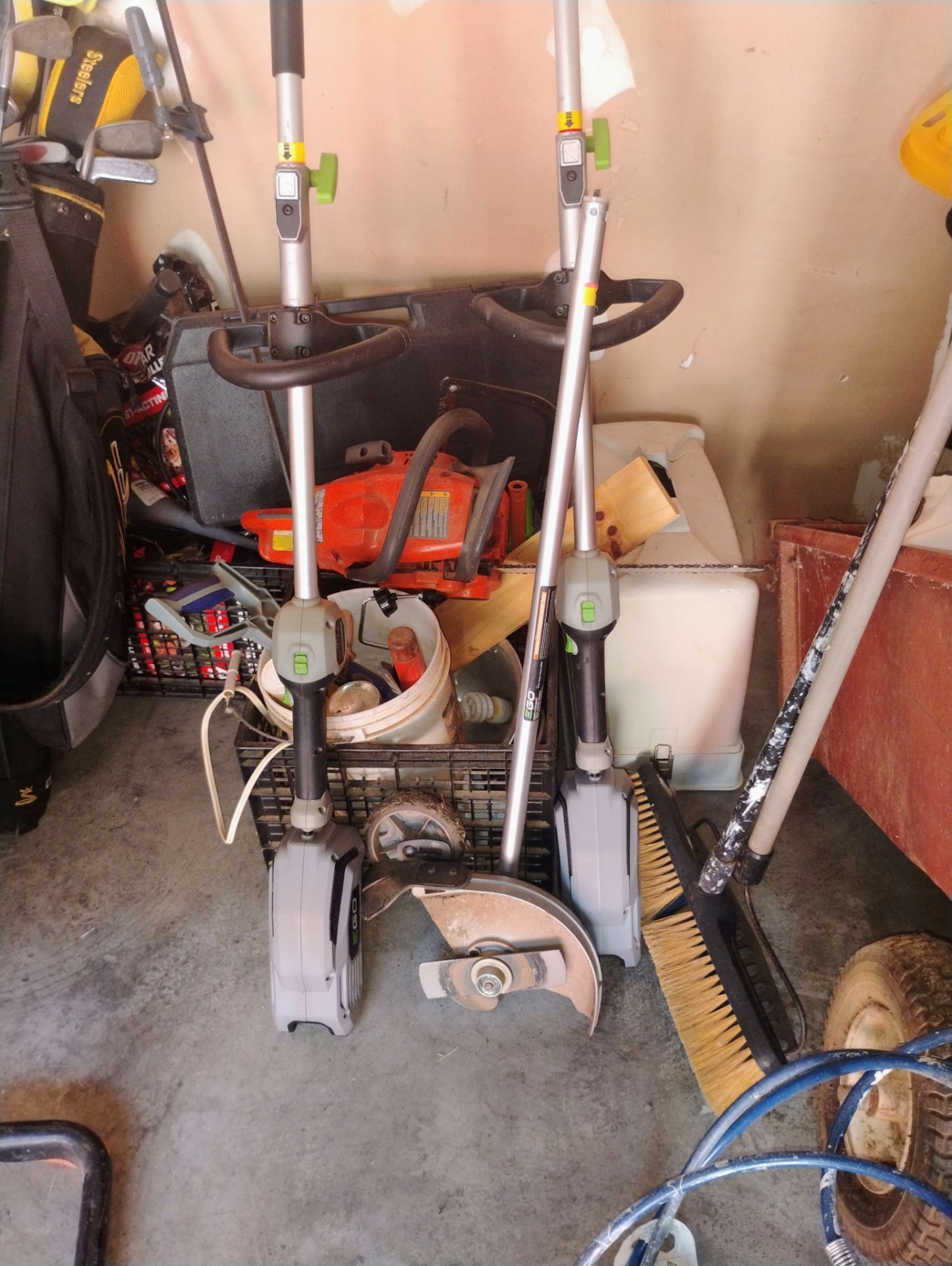 Ego trimmer, pole saw, edger and battery and charger.