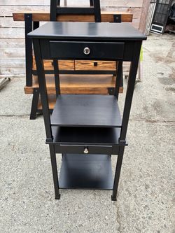 Black Nightstand with Drawers and Shelves