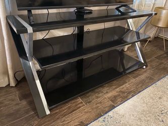 Black & Silver 3-Tier TV Stand – 50″ Wide