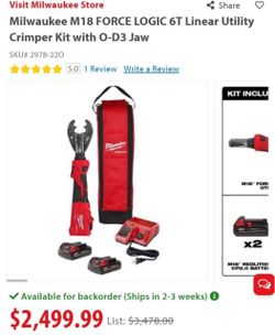 Milwaukee M18 FORCE LOGIC 6T Linear Utility Crimper Kit with O-D3 Jaw