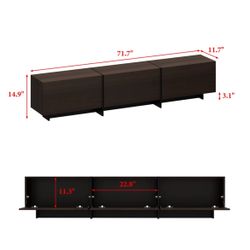 Modern Minimalist TV Stand With Hidden Storage And Soft-Close Hinges, 71.7 Inches, Dark Walnut