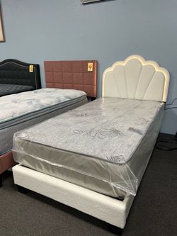 White Twin Platform Bed Frame w/ LED Lights