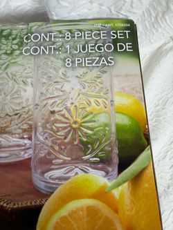 Embossed Floral Glass Drinking Set – 8 Piece