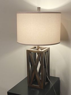Mid century Modern Large Table lamp with the Geometric Wood Base H27"