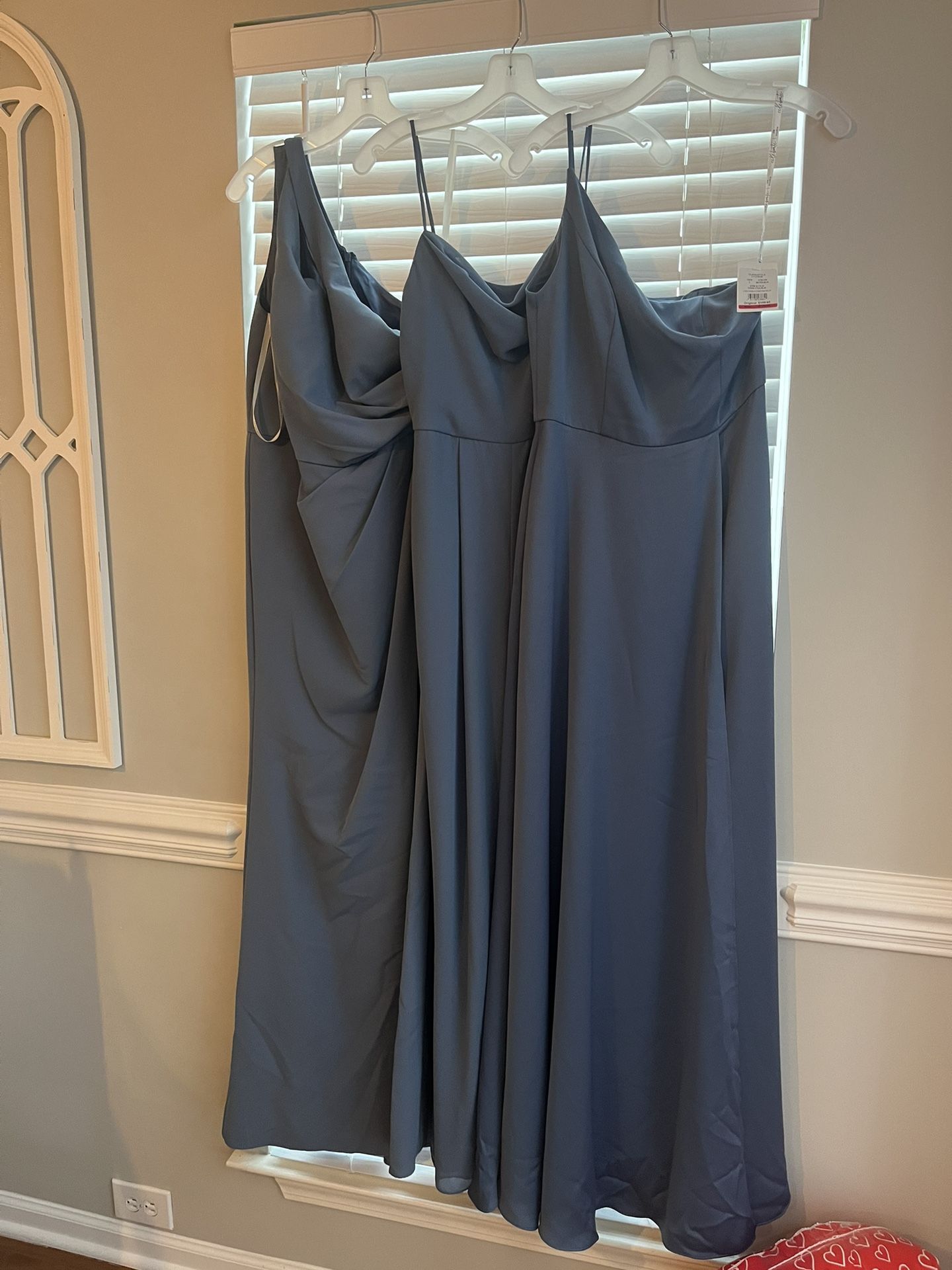 3 Matching Steel Blue David’s Bridal Dresses