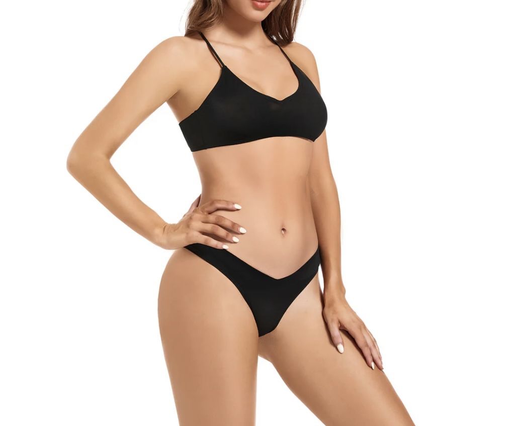 Tan through black bikini set M